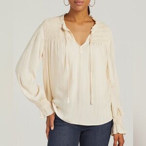 NEW a.n.a Ivory Smocked Blouse Ruffle Details Boho Peasant style Rayon Flowy